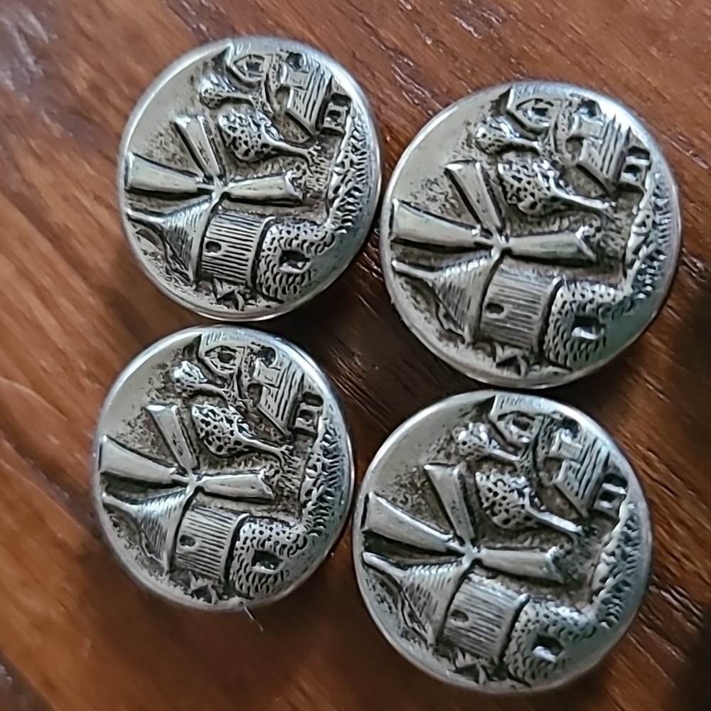 Vintage Silver Buttons with Windmill Design - Picture 4 of 5